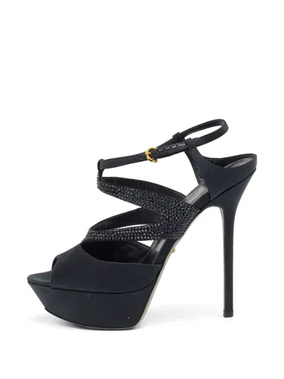 Pre-owned Sergio Rossi Vintage Embellished Ankle-strap Sandals In Black