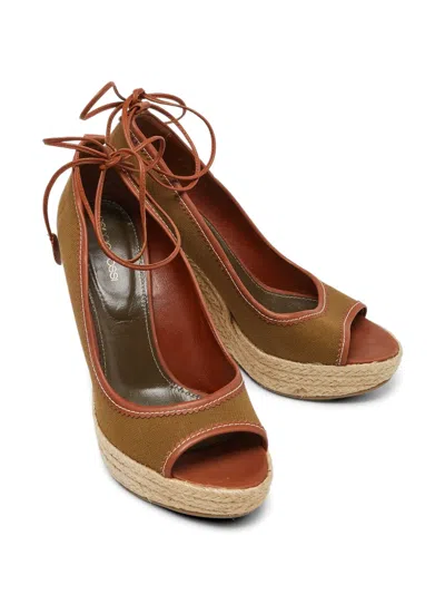 Pre-owned Sergio Rossi Vintage Espadrille Wedge Sandals In Brown