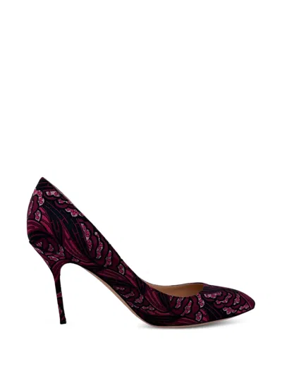 Pre-owned Sergio Rossi Vintage Floral-print Pointed-toe Pumps In Black