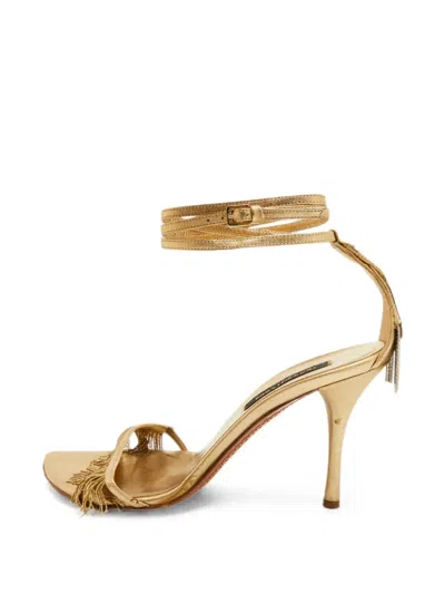 Pre-owned Sergio Rossi Vintage Fringe Ankle-strap Sandals In Gold