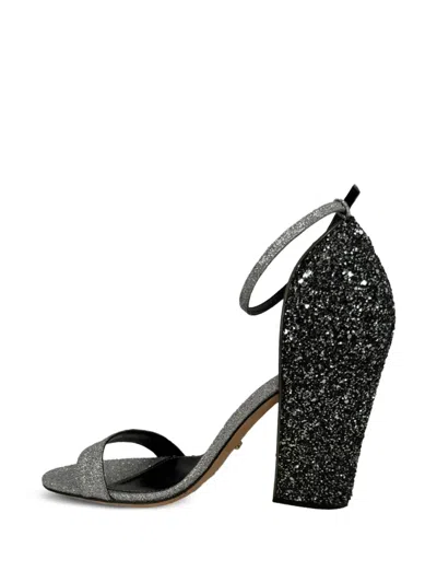 Pre-owned Sergio Rossi Vintage Glitter Block-heel Sandals In Silver