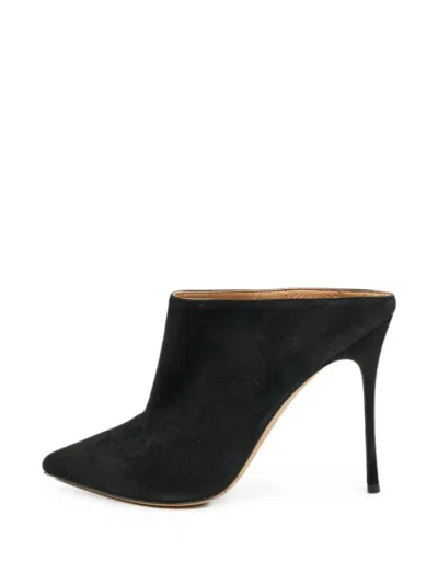 Pre-owned Sergio Rossi Vintage Godiva Pointed-toe Mules In Black