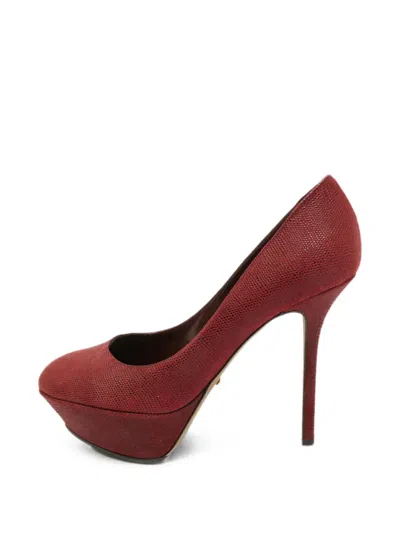 Pre-owned Sergio Rossi Vintage Karung Leather Platform Pumps In Red