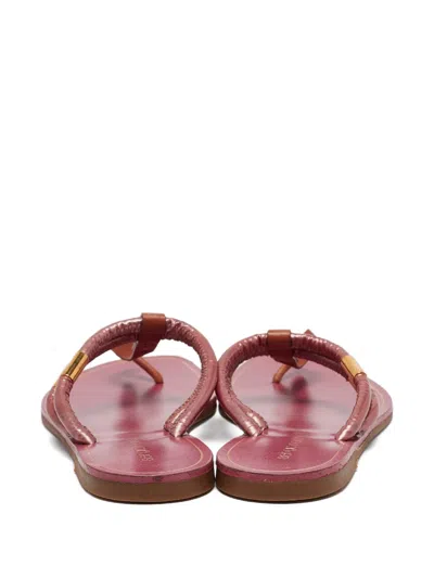Pre-owned Sergio Rossi Vintage Leather T-strap Flats In Pink