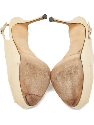 Pre-owned Sergio Rossi Vintage Patent Leather Slingback Pumps In Neutral