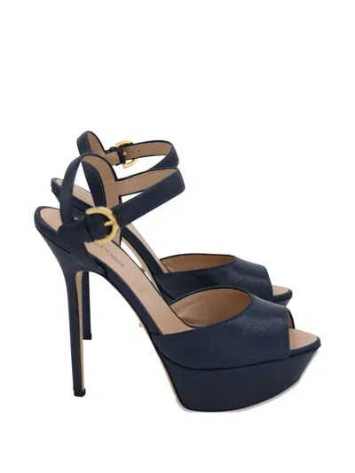 Pre-owned Sergio Rossi Vintage Peep-toe Platform Sandals In Blue