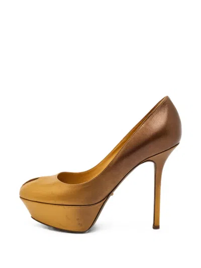 Pre-owned Sergio Rossi Vintage Peep-toe Platform Pumps In Gold