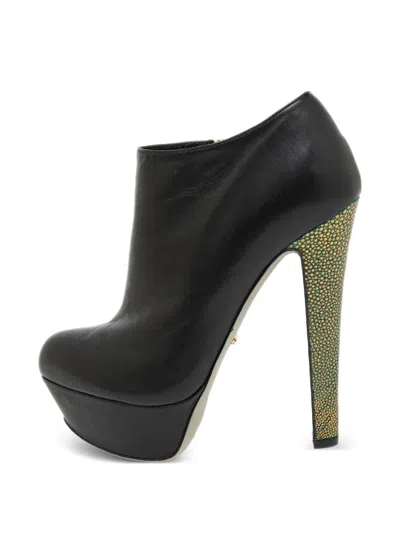 Pre-owned Sergio Rossi Vintage Platform Leather Ankle Boots In Black