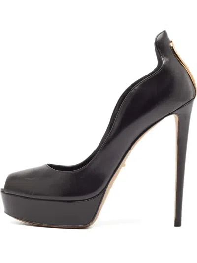 Pre-owned Sergio Rossi Vintage Platform Peep-toe Pumps In Black