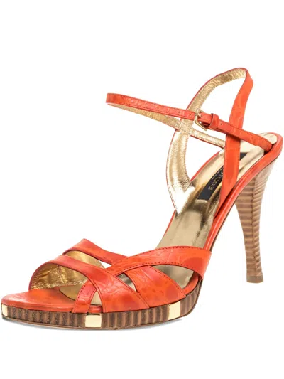 Pre-owned Sergio Rossi Vintage  100mm Crocodile Embossed Platform Sandals In Orange