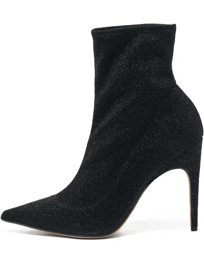 Pre-owned Sergio Rossi Vintage  110mm Lurex Textured Boots In Black