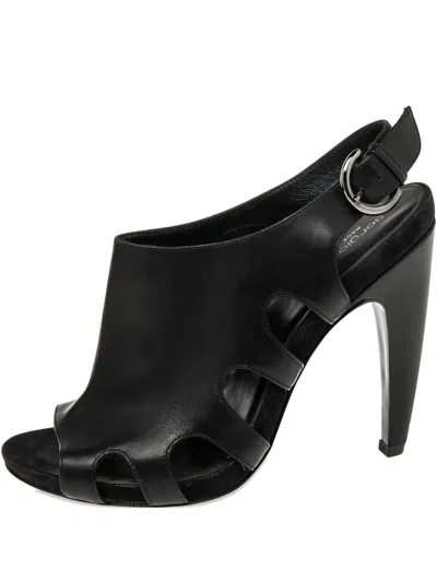 Pre-owned Sergio Rossi Vintage  110mm Patent Leather Cutout Sandals In Black