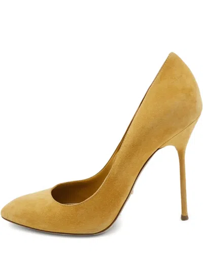 Pre-owned Sergio Rossi Vintage  115mm Suede Pointed-toe Pumps In Yellow