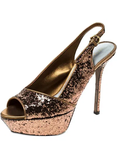 Pre-owned Sergio Rossi Vintage  120mm Glitter Slingback Sandals In Brown