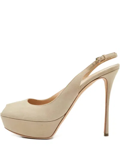 Pre-owned Sergio Rossi Vintage  125mm Slingback Platform Sandal In Gray