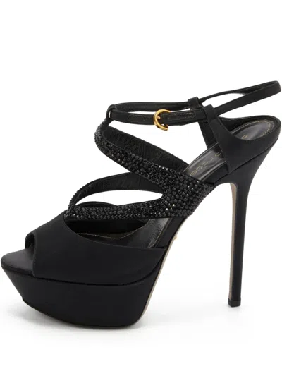Pre-owned Sergio Rossi Vintage  135mm Criss-cross Strappy Sandals In Black