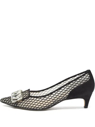 Pre-owned Sergio Rossi Vintage  45mm Crystal-embellished Mesh Pumps In Black