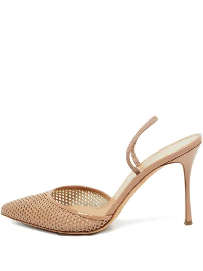 Pre-owned Sergio Rossi Vintage  95mm Mesh-design Pumps In Neutral