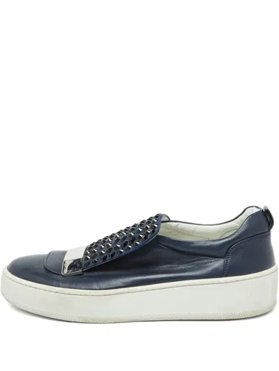 Pre-owned Sergio Rossi Vintage Crystal-embellished Platform Sneakers In Blue