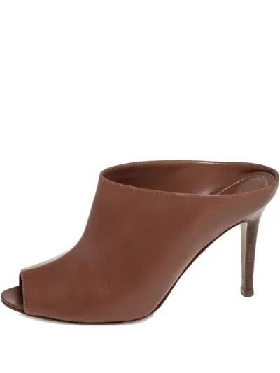 Pre-owned Sergio Rossi Vintage  Leather Peep-toe Mules