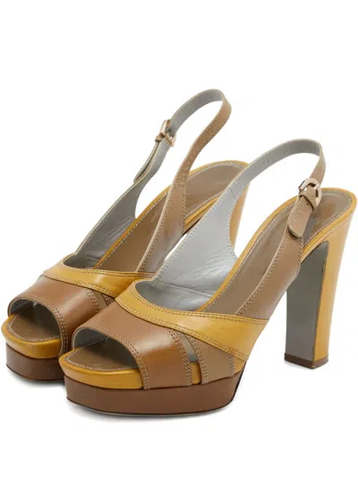 Pre-owned Sergio Rossi Vintage  115mm Leather Platform Slingback Pumps In Brown
