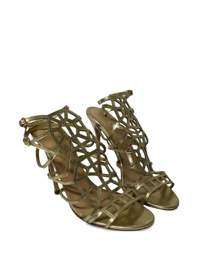 Pre-owned Sergio Rossi Vintage Puzzle Caged Leather Sandals In Gold