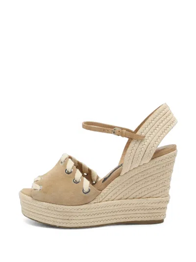 Pre-owned Sergio Rossi Vintage Rope-detail Wedge Espadrilles In Neutrals