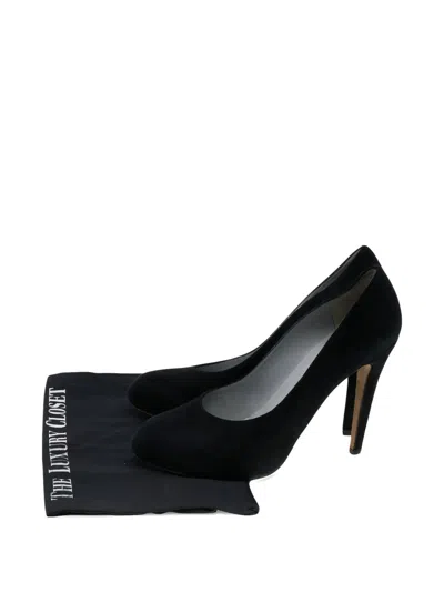 Pre-owned Sergio Rossi Vintage Round-toe Suede Heeled Pumps In Black