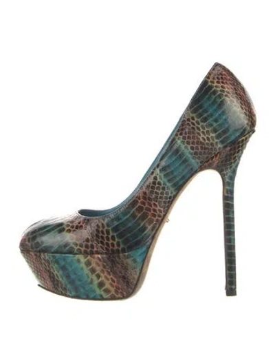 Pre-owned Sergio Rossi Vintage Snakeskin Pumps In Blue