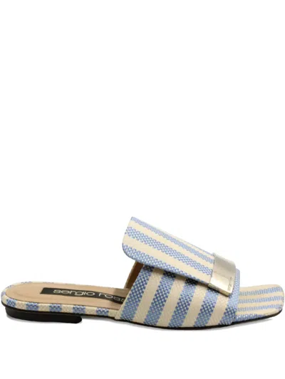 Pre-owned Sergio Rossi Vintage Striped Flat Sandals In Blue