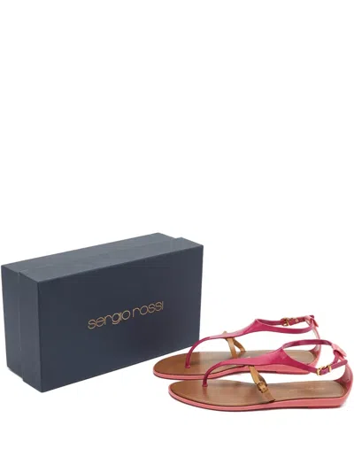 Pre-owned Sergio Rossi Vintage T-strap Flat Sandals In Pink