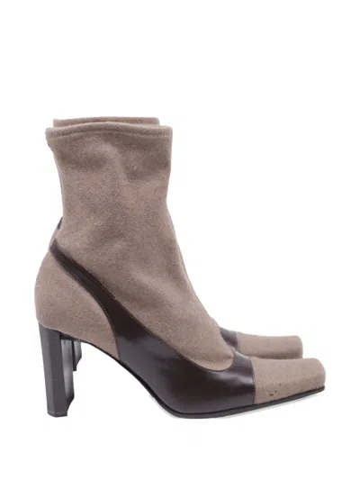 Pre-owned Sergio Rossi Vintage Two-toned Square-toe Ankle Boots In Brown