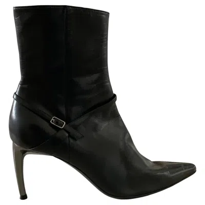Pre-owned Sergio Rossi Vintage Women's Black Leather Ankle Boots Circa 1990s