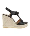 Sergio Rossi Sr Nora Sandals With Distinctive Buckle And Rope Wedge In Black