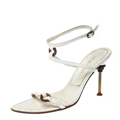 Sergio Rossi White Leather Ankle Strap Sandals