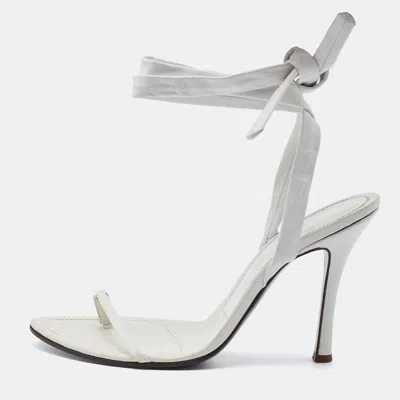 Sergio Rossi White Leather Ankle Wrap Sandals