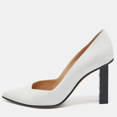 Pre-owned Sergio Rossi White Leather Logo Heel Pumps Size 36.5