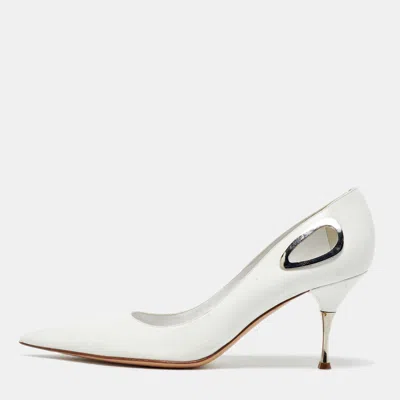 Pre-owned Sergio Rossi White Leather Pointed Toe Pumps Size 40