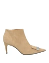 Sergio Rossi Woman Ankle Boots Beige Size 10.5 Soft Leather