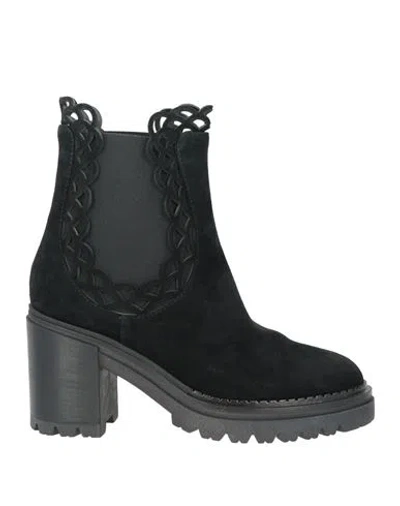 Sergio Rossi Woman Ankle Boots Black Size 7 Leather, Textile Fibers