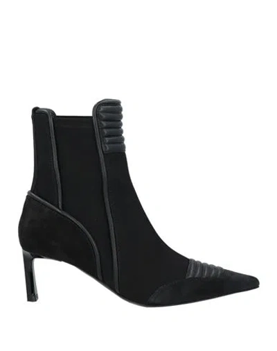 Sergio Rossi Woman Ankle Boots Black Size 7.5 Leather, Textile Fibers
