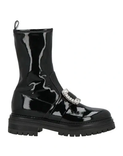 Sergio Rossi Woman Ankle Boots Black Size 8 Leather, Textile Fibers