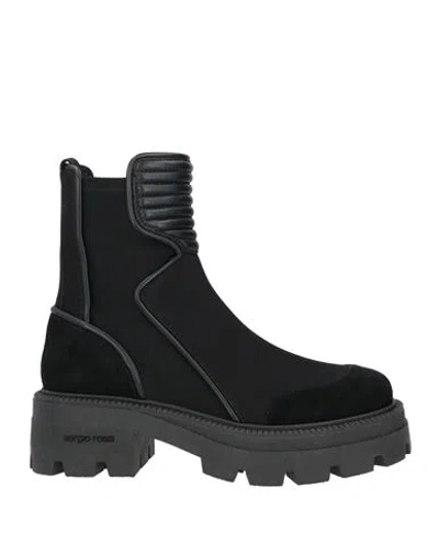 Sergio Rossi Woman Ankle Boots Black Size 8 Leather, Textile Fibers