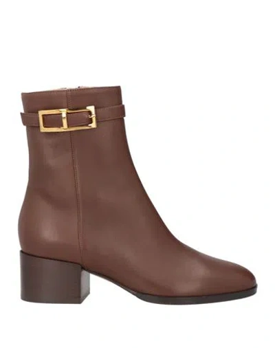Sergio Rossi Woman Ankle Boots Brown Size 5 Soft Leather
