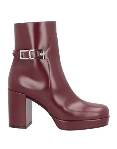 Sergio Rossi Woman Ankle Boots Burgundy Size 8 Leather