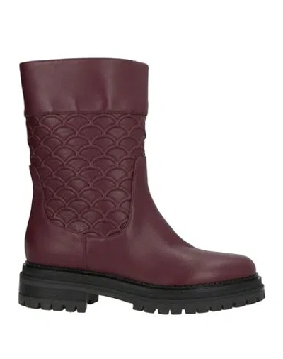 Sergio Rossi Woman Ankle Boots Burgundy Size 8.5 Leather