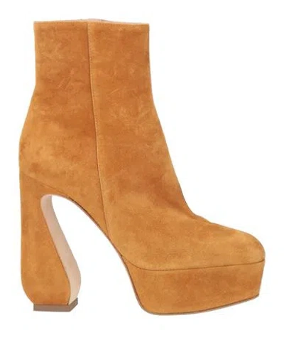 Sergio Rossi Woman Ankle Boots Camel Size 10 Leather In Orange