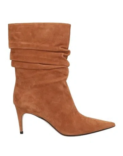 Sergio Rossi Woman Ankle Boots Camel Size 5.5 Soft Leather In Beige