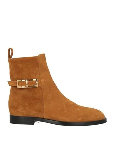 Sergio Rossi Woman Ankle Boots Camel Size 7 Leather In Beige