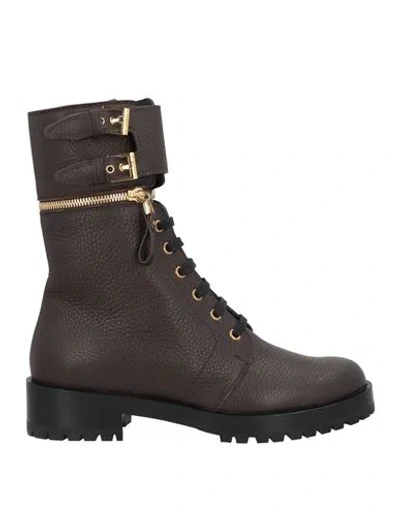 Sergio Rossi Woman Ankle Boots Dark Brown Size 8 Leather